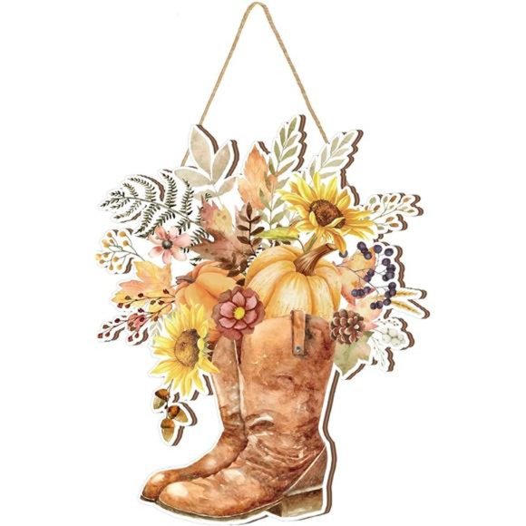 Other - Fall Floral Wooden Sign Hanging Plaque Farmhouse Sunflower Pumpkin